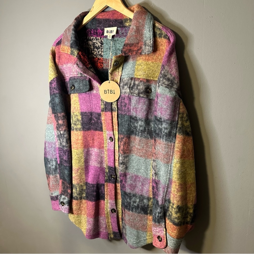 **Nwt** Bibi Oversized Button-Up Multi-Color Plai… - image 4